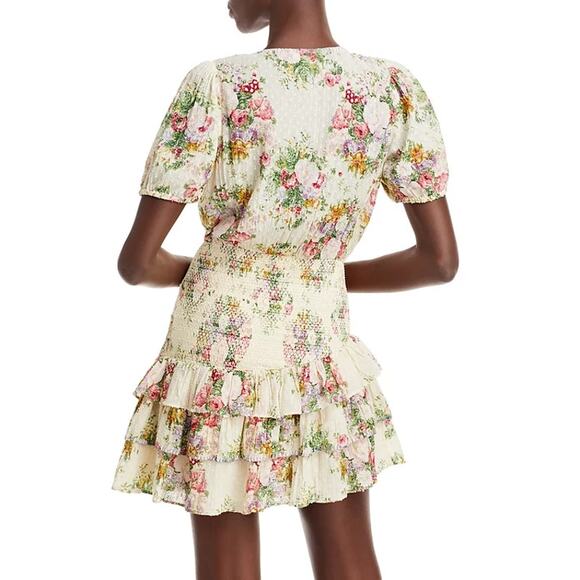 LoveShackFancy Keelin Mini Dress Shining Gemstone Floral Cotton Multi Size M NWT - Picture 4 of 11